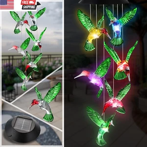 Hummingbird Wind Chimes outside Color Changing Solar Wind Chimes Light Hummingbi - Picture 1 of 7