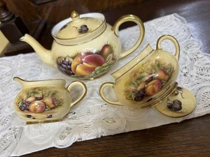 Vintage British Aynsley Orchard Gold Pot Sugar creamer 3-Piece Set - Picture 1 of 7