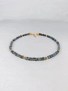 Edelstein Halskette aus Labradorit und vergoldetem Sterlingsilber 18k Kette - Bild 1 von 9