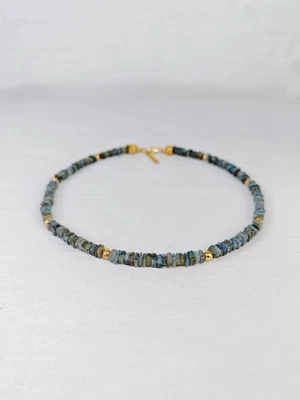 Edelstein Halskette aus Labradorit und vergoldetem Sterlingsilber 18k Kette - Bild 1 von 4