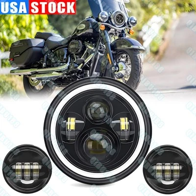 7" LED Headlight DRL + 4.5" Passing Light For Harley Street Glide Softail Deluxe - Image 1 of 4