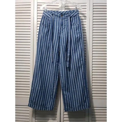 Pantalón American Eagle Pierna Ancha Mujer Talla 2 Azul Rayas Corbata Cintura Palazzo Informal Foto 1 de 4