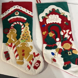 Vintage SANTA Elfen Weihnachten Spielzeugladen/Bäckerei STRUMPF Velours Filz 3D - Bild 1 von 9