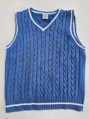 Chaleco Suéter Gymboree Boys 2007 Azul Tejido con Cable Algodón Cuello en V Talla 5 Foto 1 de 3