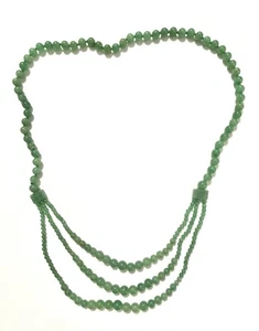 Vintage grüne Jade abgestufte Perlenkette 3-Strang Nachlass Edelstein lang - Bild 1 von 15