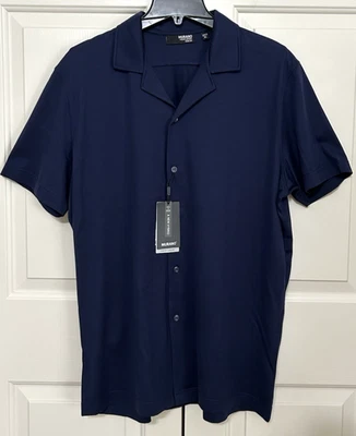 NWT Murano size XL navy slim fit liquid luxury short sleeve button up shirt mens - Image 1 of 4