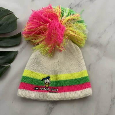 De colección Disney Finlandia Aku Ankka Equipo Pato Donald Pom Pom Gorro Sombrero Rayas de Neón Foto 1 de 4