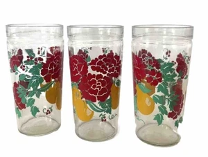 Set Of 3 Vintage Anchor Hocking Glasses Flowers Peach/Flower/Fruit RARE - Picture 1 of 8