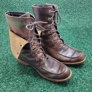 UGG Stiefel Herren Größe 9,5 braun Leder umklappbar kariert Sherling Kampf Biker Larus - Bild 1 von 16