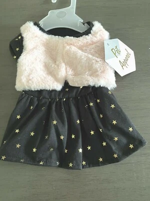  Pet Apparel Dog Black Dress With Pink Fur Faux Vest Puppy/Dig SMALL - Image 1 of 2