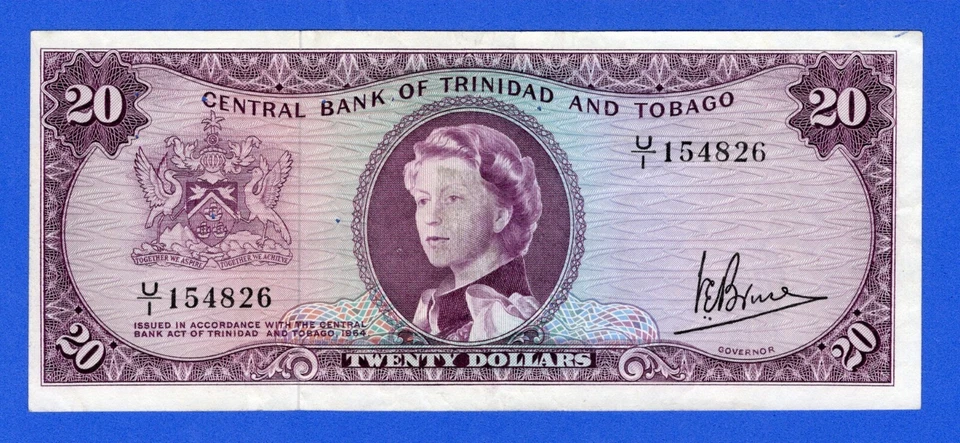 TRINIDAD AND TOBAGO $20 1964 P-28c QE II Circulated Note U/1 154826 - Image 1 of 4
