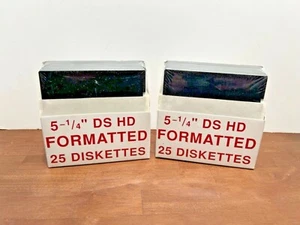 Lot de 2 NOS de 25 disquettes d'ordinateur formatées DS HD neuves scellées  - Photo 1/3