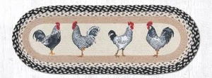 Braided Jute Hand Stenciled Oval Table Runner. Earth Rugs. ROOSTERS. 13" X 36" - Picture 1 of 1