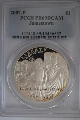 2007 P Jamestown $1 Silver 400th Anniversary coin-PCGS PR69 DCAM - Image 1 of 2