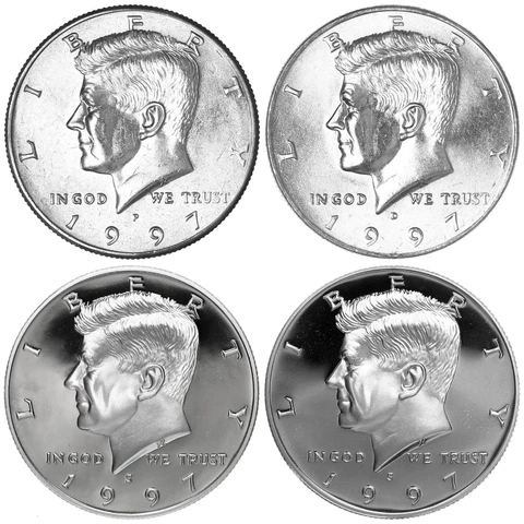 1997 P D S S Kennedy Half Dollar Year Set Silver & Clad Proof & BU US 4 Coin Lot Cover