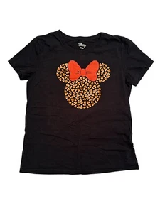 Disney Minnie Mouse Tee Shirt Girls Small Black With Orange Bow Candy Corn - Picture 1 of 9