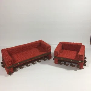 Vintage Doll Furniture Groovy 60's/70's Orange Brown Fringe Couch & Chair - Picture 1 of 7