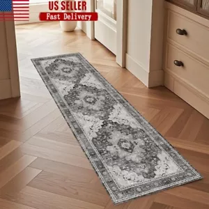 Vintage Boho Runner Rug Non-Slip Washable Faux Cashmere Low Pile Hallways New - Picture 1 of 10