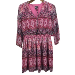 VINCE CAMUTO Paisley V-Neck Bell Sleeve Mandala Tie Tassel Sheath Mini Dress 12 - Picture 1 of 13