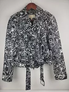 Michael Kors Womens Graffiti Lamb Leather Motorcycle Style Jacket Large EXCELENT - Bild 1 von 12