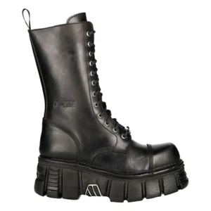 New Rock Boots M-MILI211C-C1 Unisex Metallic Black 100% Leather Techno Biker - Picture 1 of 8