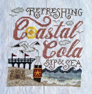Finished -Coastal Cola: Beach, Sand Castle, Wave, Gull, Sip & Sea - Cross Stitch - Picture 1 of 3