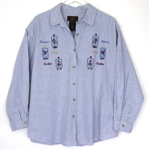 Camicia vintage Route 66 da donna blu a maniche lunghe con bottoni taglia XL ricamata floreale - Foto 1 di 11