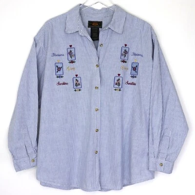 Camisa De Colección Route 66 Para Mujer Azul Manga Larga Con Botones Talla XL Bordada Floral Foto 1 de 4