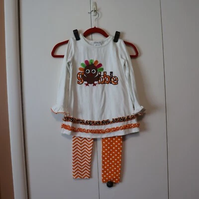 Girls 6 BONNIE JEAN "GOBBLE" Thanksgiving Tunic & Leggings Set - Image 1 of 4
