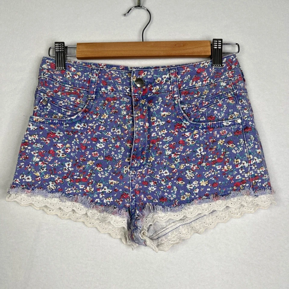 Шорты женские Topshop размер 6 фиолетовый цветочный Jean богемное кружево отделка Moto фестиваль 1» - Изображение 1 из 4