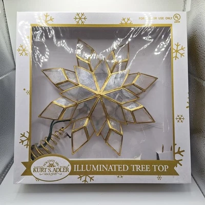 Kurt Adler 8 Pointed Star Christmas Tree Topper Kapiz Capiz Shell Brass Lighted