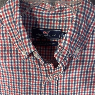 NUEVO CON ETIQUETAS Camisa Para Hombres Vinyard Vines Abotonada LS Seersucker Marineros Roja Talla Pequeña Foto 1 de 4