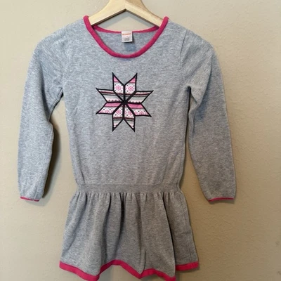 Niñas Talla 10 Gymboree Gris Tejido Vestido Con Estrella Bordado Borde Rosa Navidad Foto 1 de 4