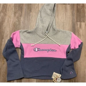 NEW NWT Champion Reverse Weave Script Logo hoodie sweatshirt cropped stripe , XS - Picture 1 of 5