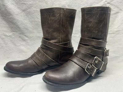 7 for All Mankind Para Mujer 9 B Cuero Marrón Arnés con Cinturón Moda Bota Media Pantorrilla Foto 1 de 4