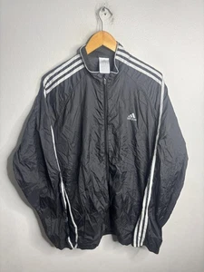 Adidas Windbreaker Jacket Mens Black 3-Stripes Full Zip Track Coat Logo Athletic - Picture 1 of 6