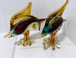 Peces de cristal de Murano multicolores circa años 50 60 kitsch vintage par grande (2) - Imagen 1 de 17