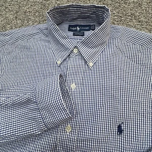 Men’s Polo Ralph Lauren Blue Check Yarmouth Button Down Shirt Size 15-34 Pony - Picture 1 of 8