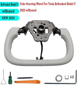 Für Tesla Refreshed Model Y 2025 Nappa Leder Joch Eckig Lenkrad Weiß - Bild 1 von 9