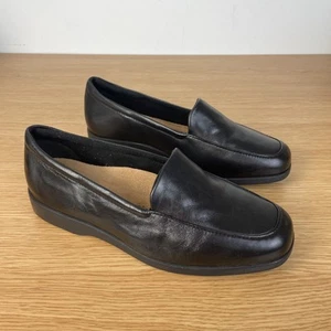 Clarks UK 5 EE Soft Black Leather Georgia Loafer Flat Shoes Nurse Cabin Crew VGC - Picture 1 of 9