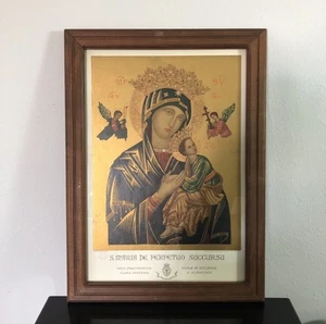 Vintage gerahmte Ikone religiös S. Maria de Perpetuo Succursu hergestellt in Italien 15 x 20,5 Zoll - Bild 1 von 16