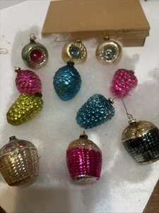 Set Vintage Glas Federbaum kleine TANNENZAPFEN eingerückte Kugeln Trauben Körbe - Bild 1 von 7