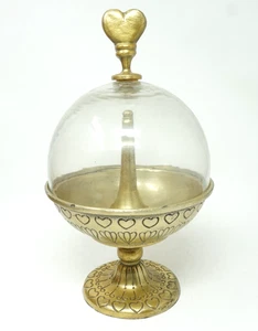 Emily & Meritt Ring Cloche Pottery Barn Brass Jewelry Holder Glass Dome Heart - Picture 1 of 6