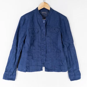 Coldwater Creek Jacket Womens Size 10 PETITE Blue Linen Button Up Lightweight - Picture 1 of 8