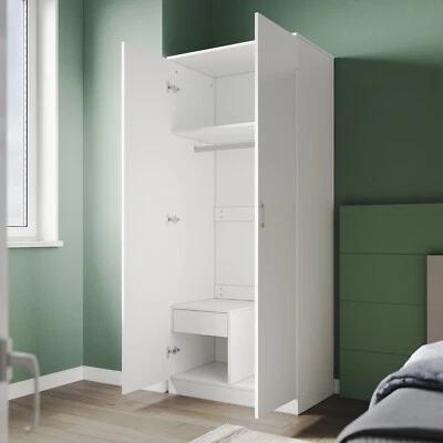 Kleiderschrank Garderobenschrank Drehtürenschrank mit Spiegel Weiß Hochglanz 180 - Bild 1 von 4