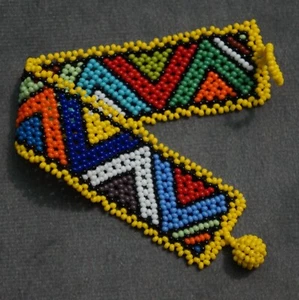Vintage Southwestern Flat Bracelet - Pow-wow Seed Bead Chevron Beaded Colorful - Picture 1 of 2