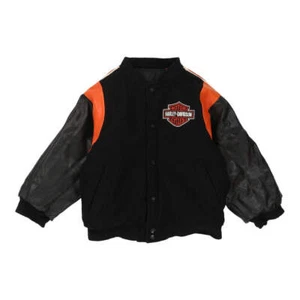 Age 6 Harley Davidson Reversible Varsity Jacket - Medium Black Wool Blend - Picture 1 of 8