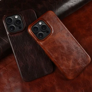 Genuine Leather Handmade Vintage Phone Case For iPhone 16 15 14 13 Pro Max Cover - Picture 1 of 15
