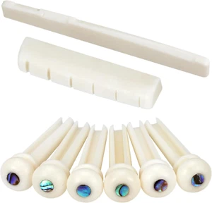 6 String Acoustic Guitar Bone Bridge Saddle and Nut and 6Pcs Guitar Bone Bridge - Picture 1 of 12