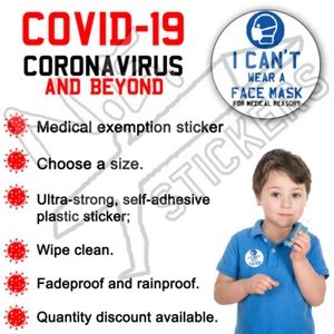I CAN'T WEAR A FACE MASK sticker medical exemption unable to/cannot/autism/SEND - Picture 1 of 1
